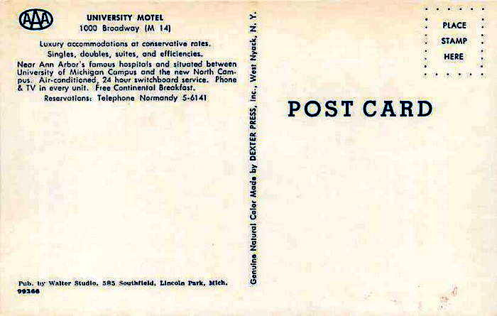 University Motel - OLD POSTCARD AND PROMOS